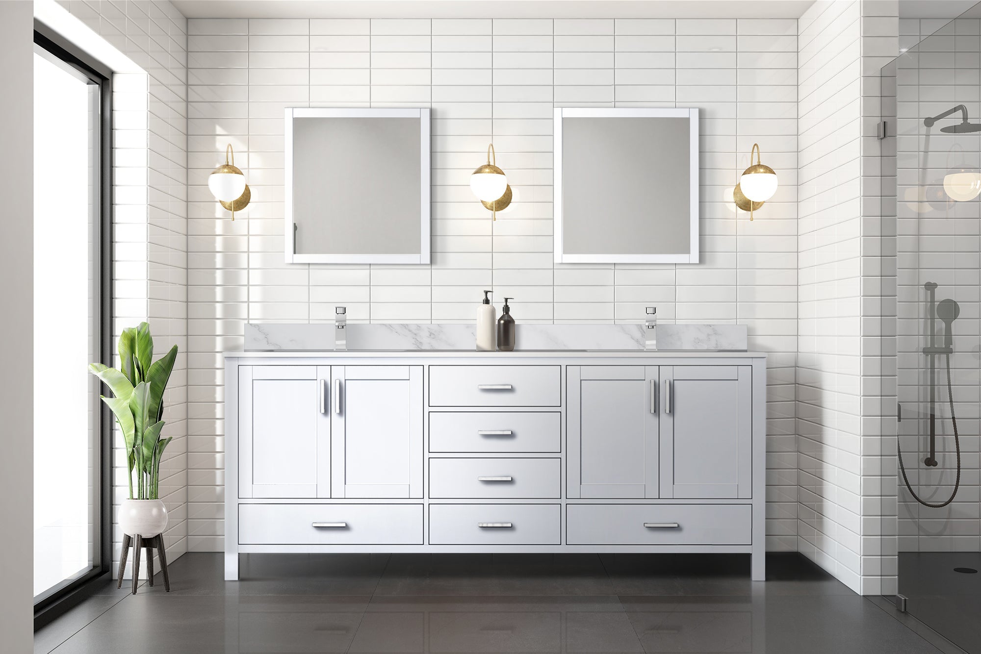 Jacques 80 in. Freestanding Bathroom Vanity with White Carrara Marble Top, White Square Sink
