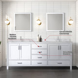 Jacques 80 in. Freestanding Bathroom Vanity with White Carrara Marble Top, White Square Sink