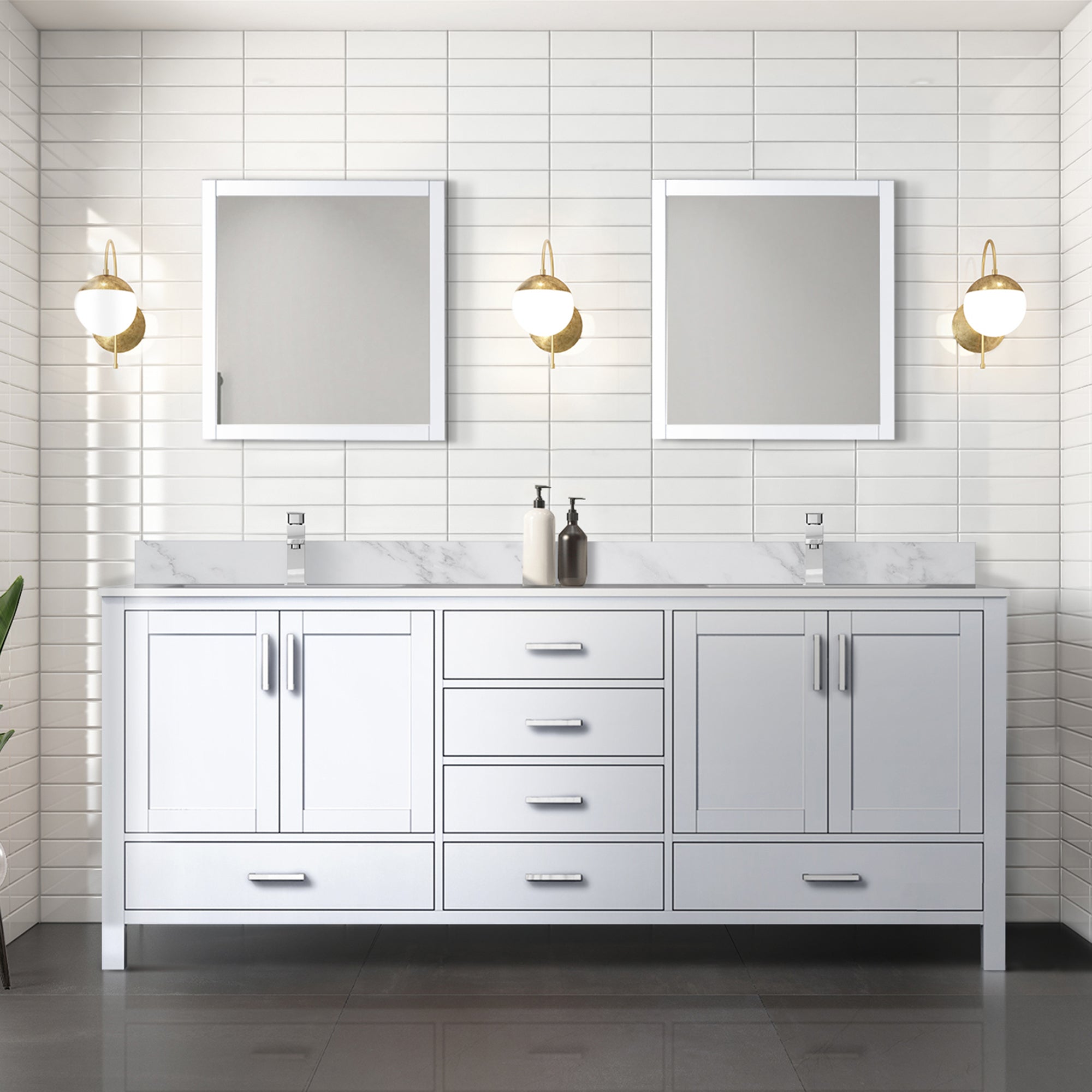 Jacques 80 in. Freestanding Bathroom Vanity with White Carrara Marble Top, White Square Sink