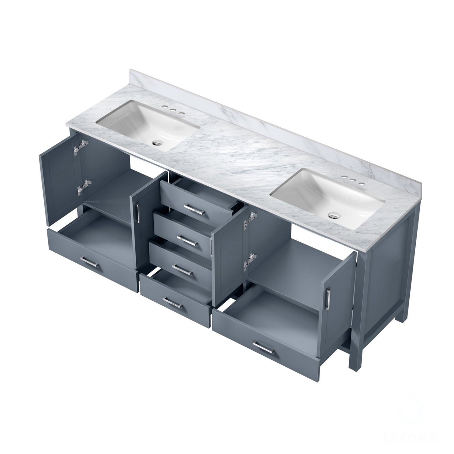 Jacques 80 in. Freestanding Bathroom Vanity with White Carrara Marble Top, White Square Sink