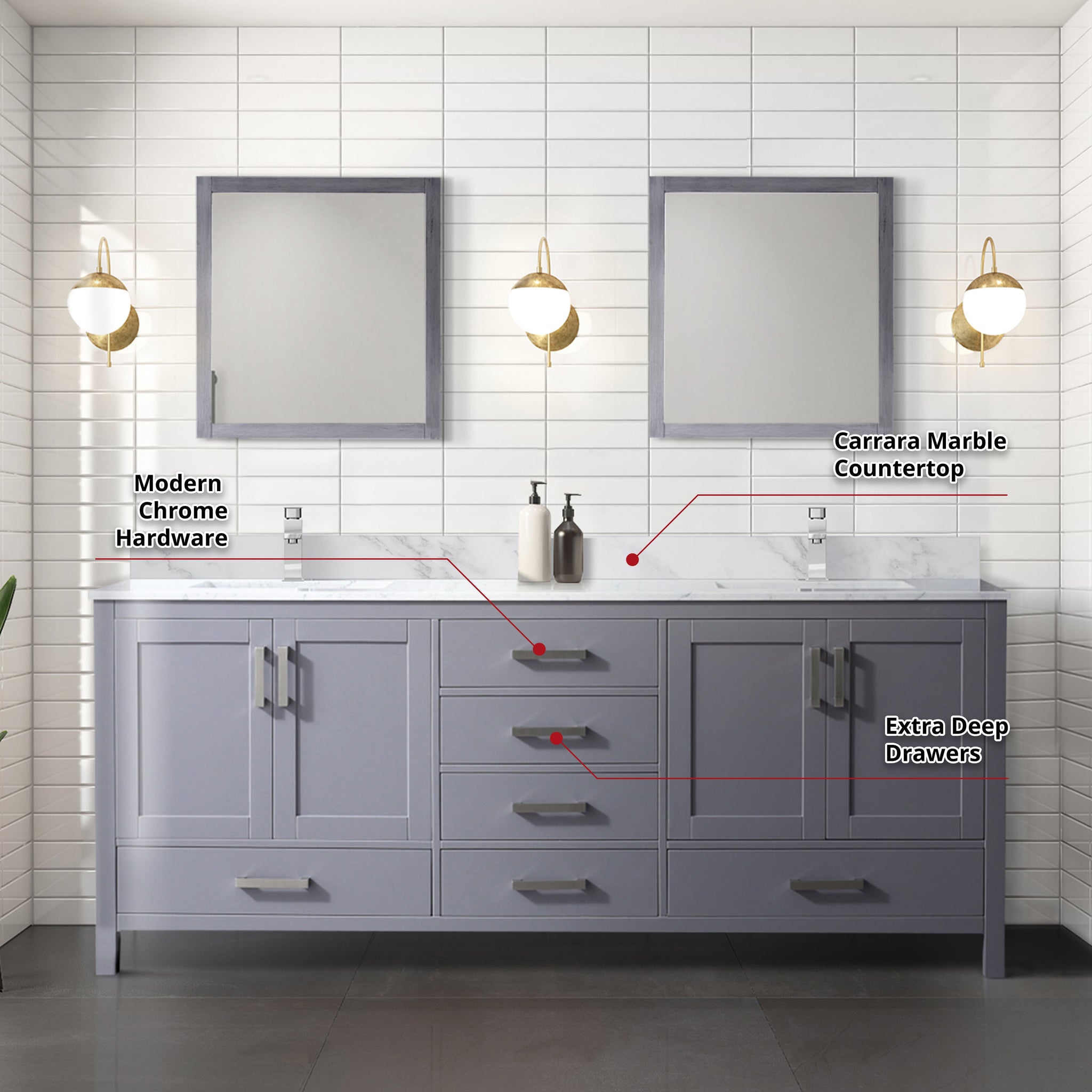 Jacques 80 in. Freestanding Bathroom Vanity with White Carrara Marble Top, White Square Sink