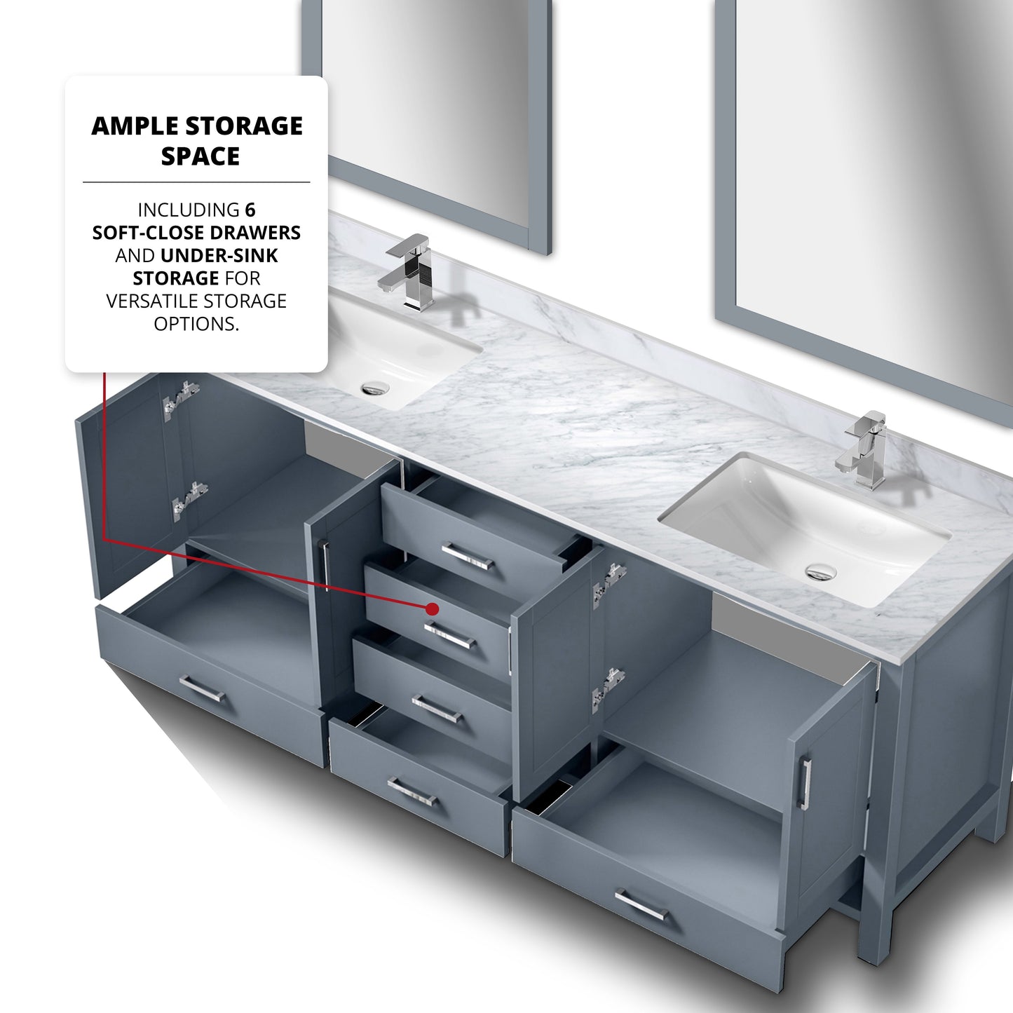 Jacques 80 in. Freestanding Bathroom Vanity with White Carrara Marble Top, White Square Sink