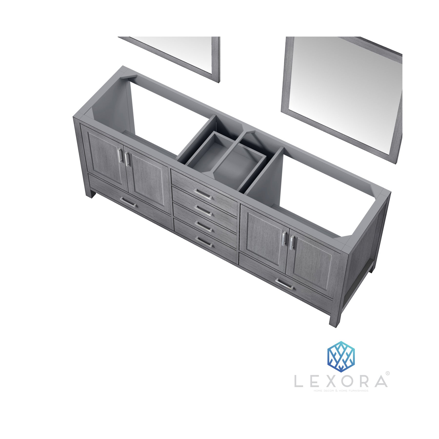Jacques 80" Distressed Grey Double Vanity, no Top and 30" Mirrors