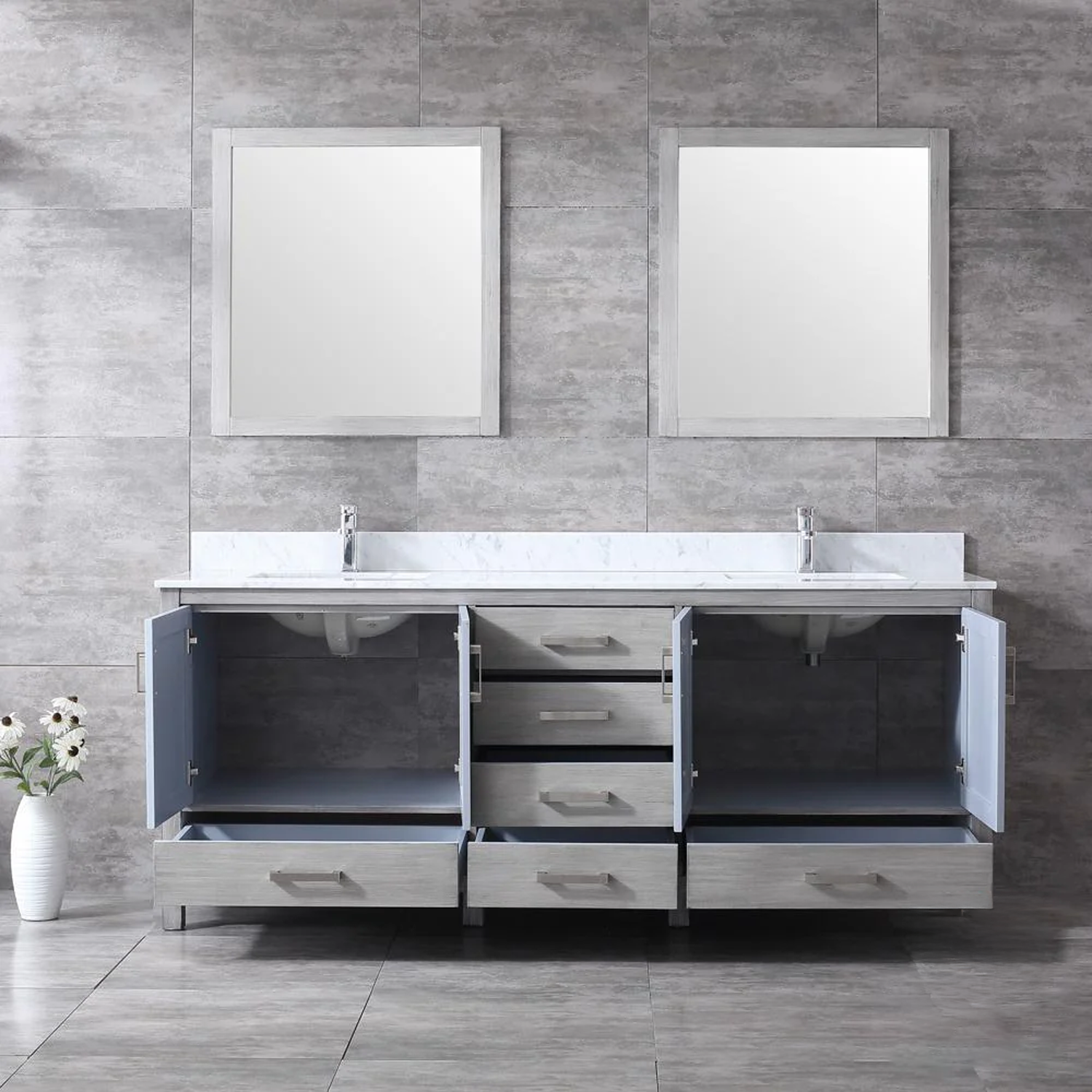 Jacques 84 in. Bathroom Freestanding Bathroom Vanity With Undermount Ceramic Sink, White Carrara Marble