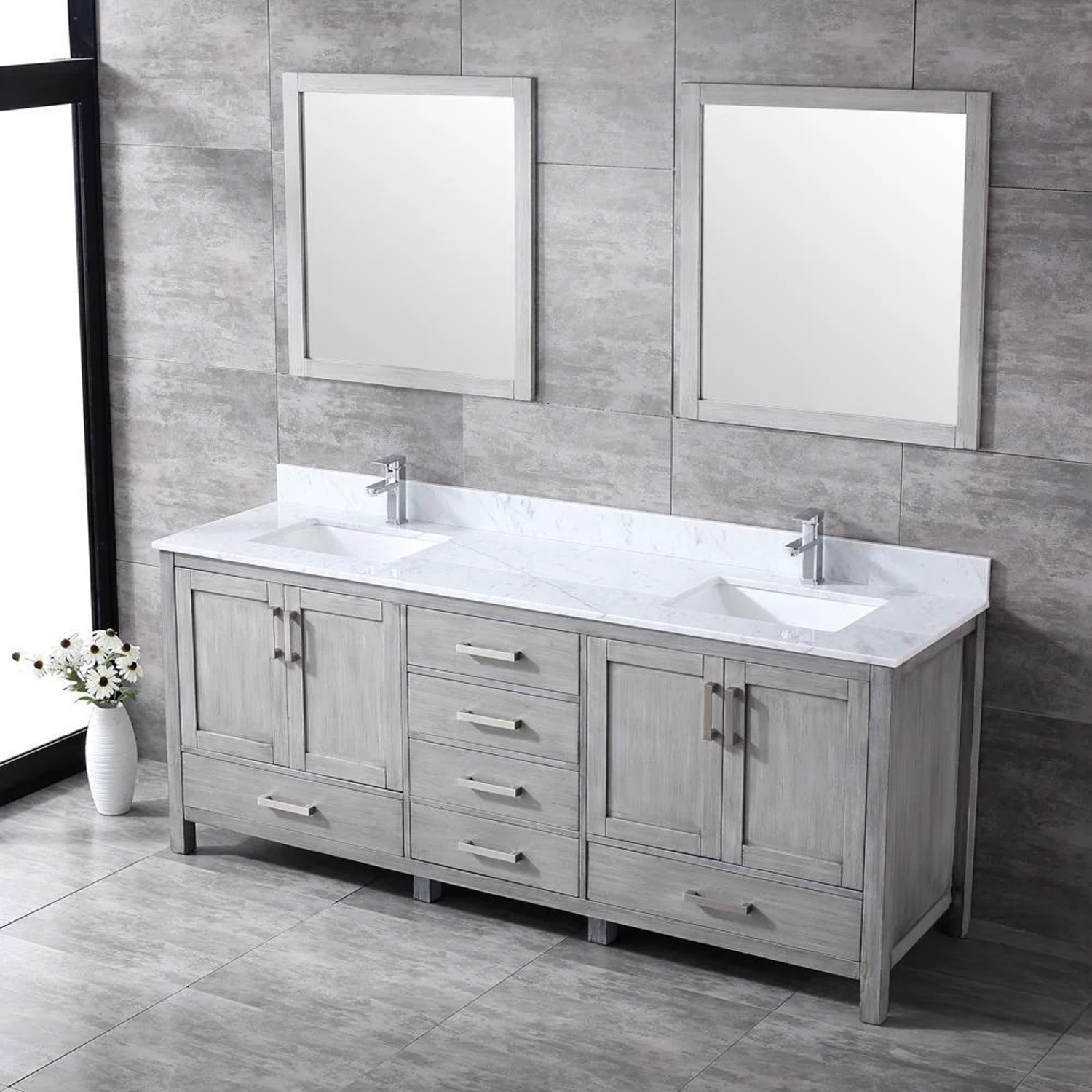 Jacques 84 in. Bathroom Freestanding Bathroom Vanity With Undermount Ceramic Sink, White Carrara Marble