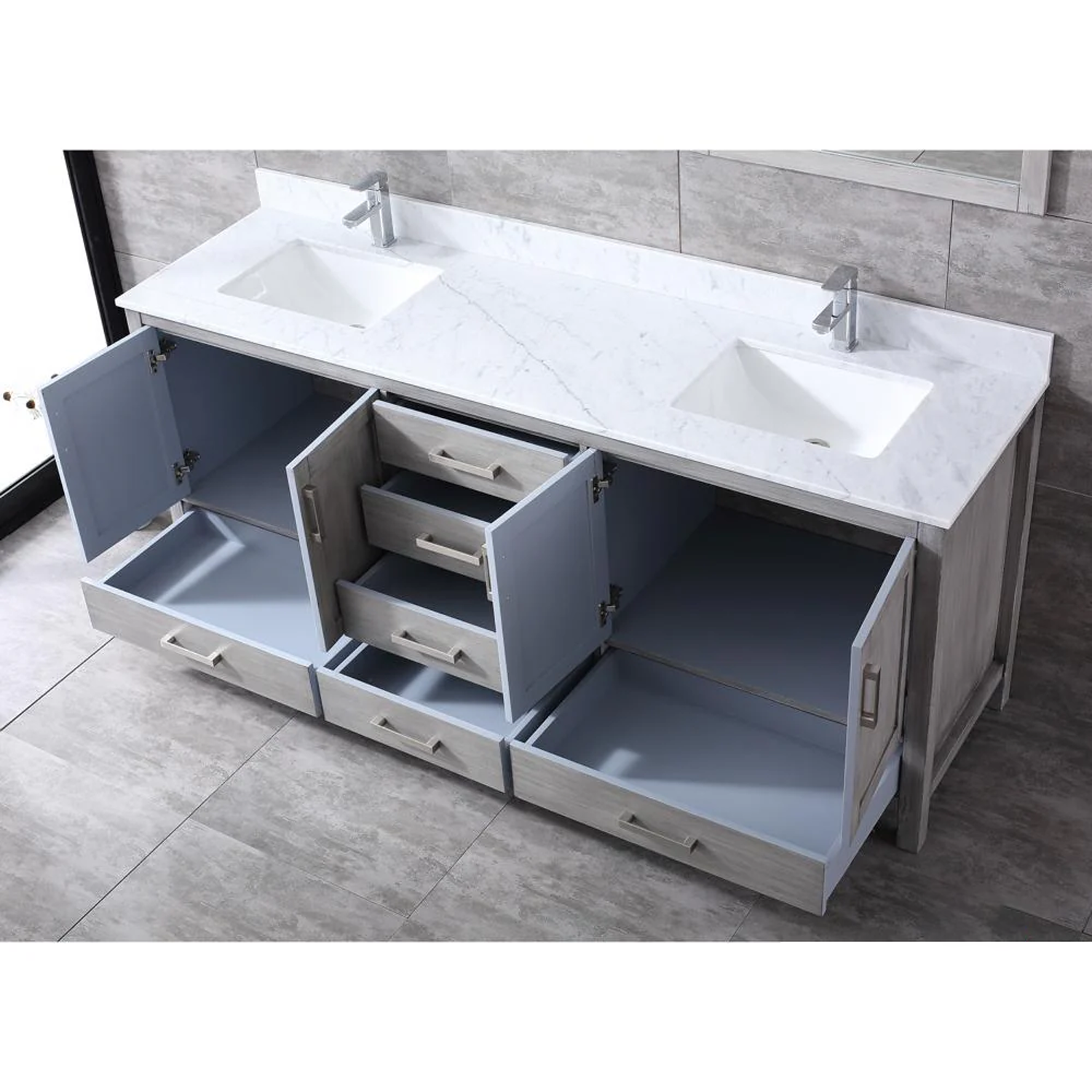 Jacques 84 in. Bathroom Freestanding Bathroom Vanity With Undermount Ceramic Sink, White Carrara Marble