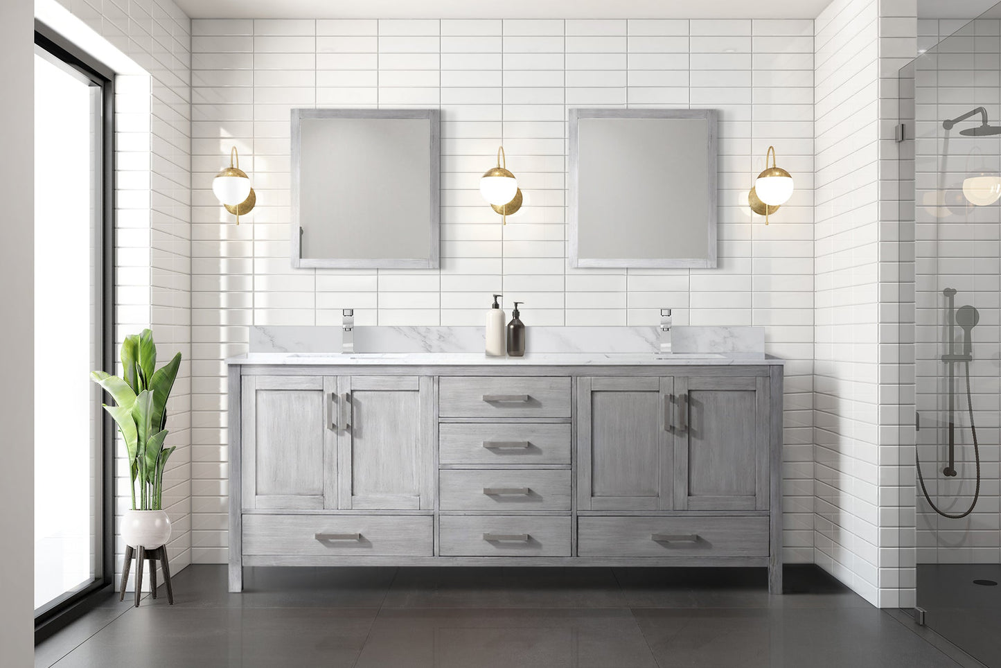 Jacques 80 in. Freestanding Bathroom Vanity with White Carrara Marble Top, White Square Sink