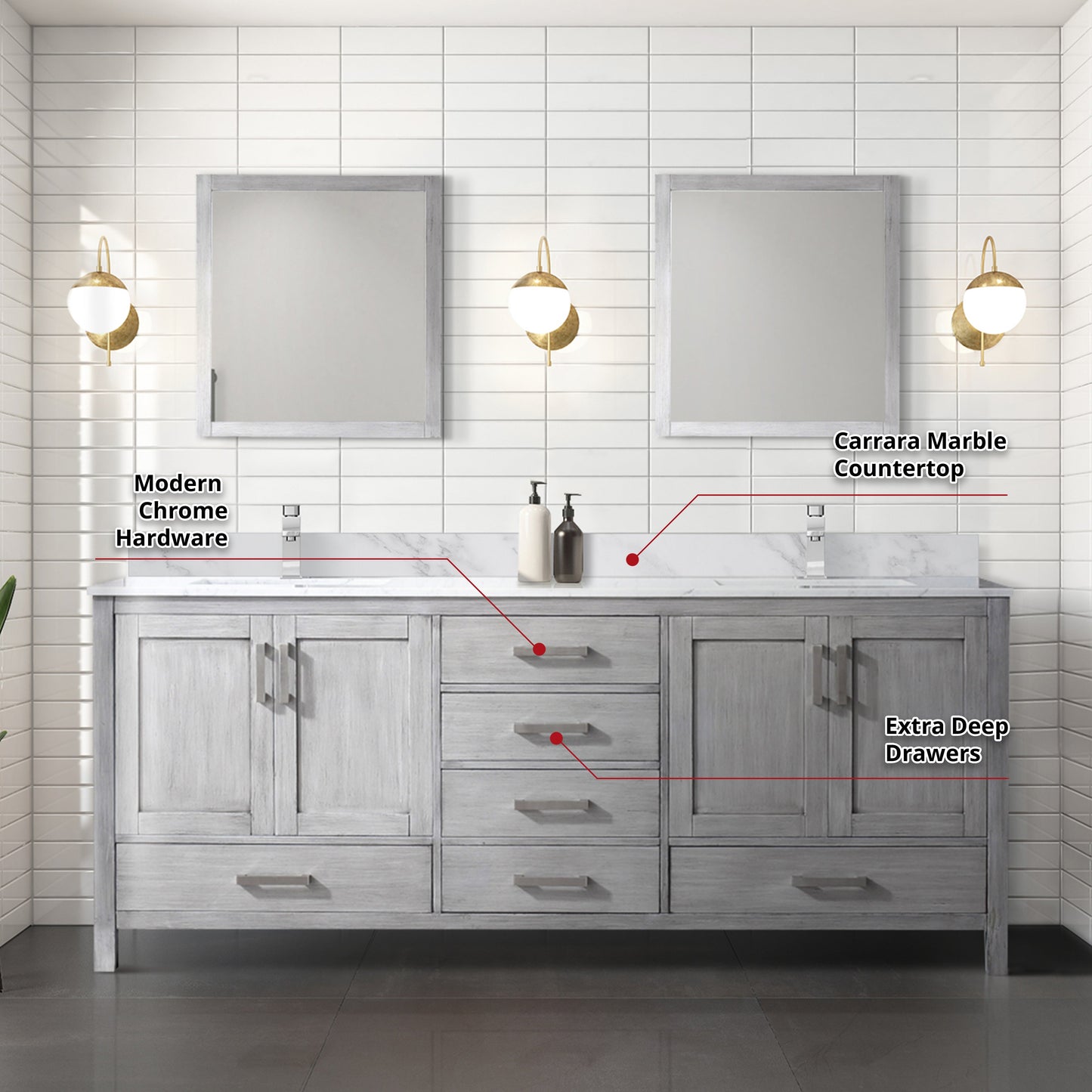 Jacques 80 in. Freestanding Bathroom Vanity with White Carrara Marble Top, White Square Sink