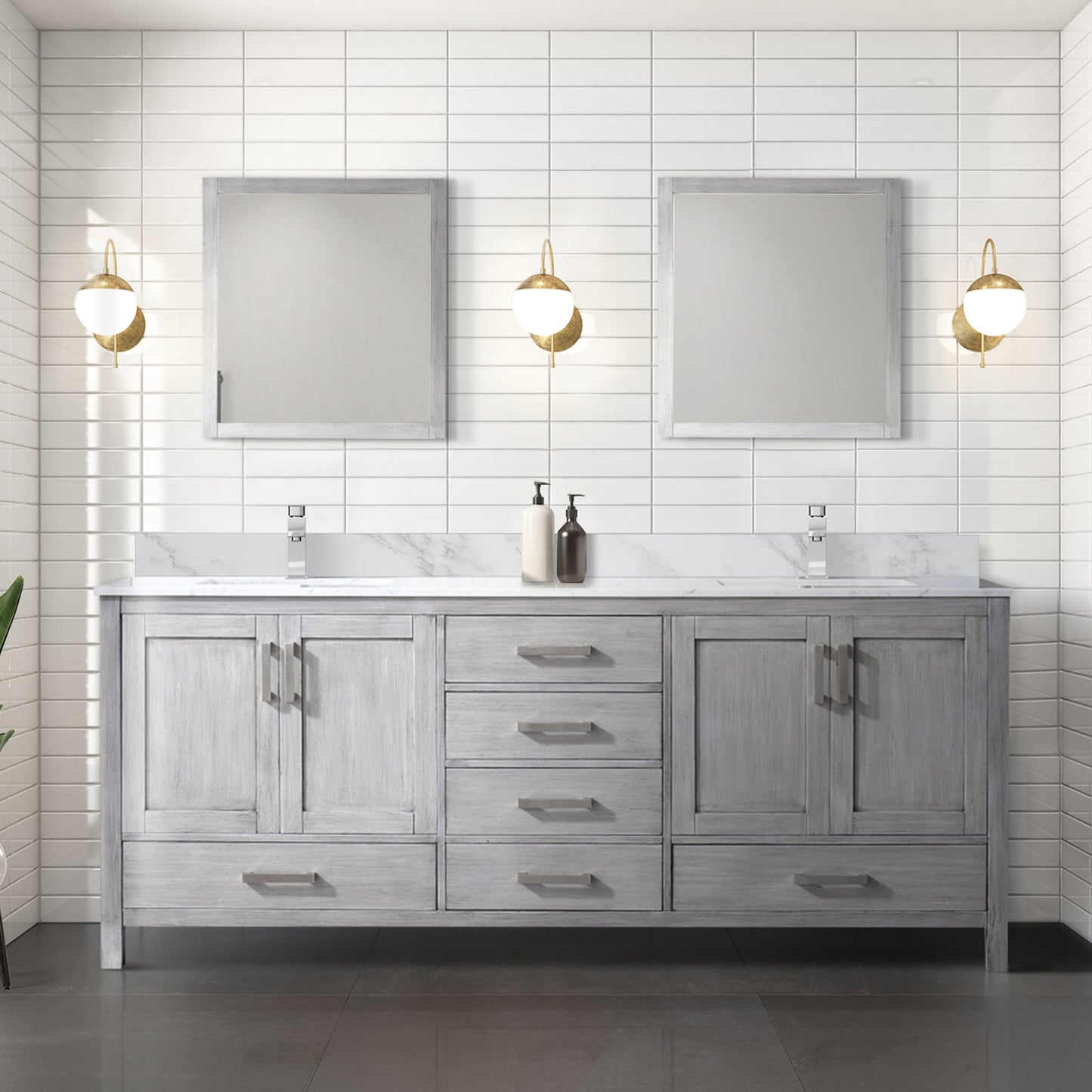 Jacques 80 in. Freestanding Bathroom Vanity with White Carrara Marble Top, White Square Sink