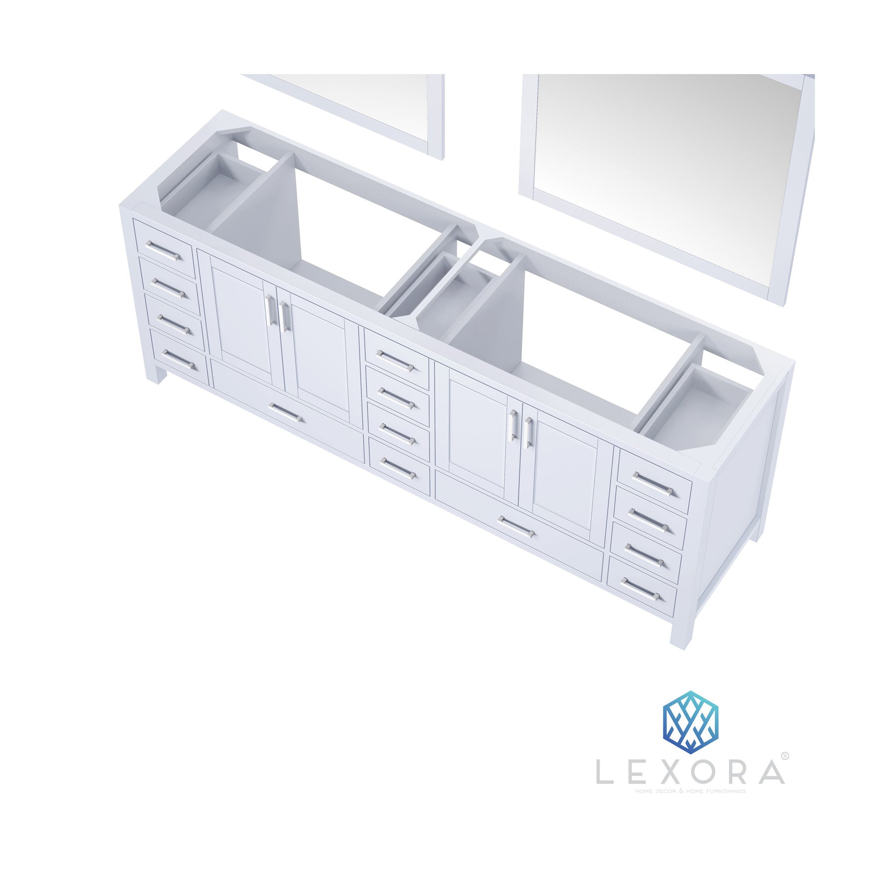 Jacques 84" White Double Vanity, no Top and 34" Mirrors