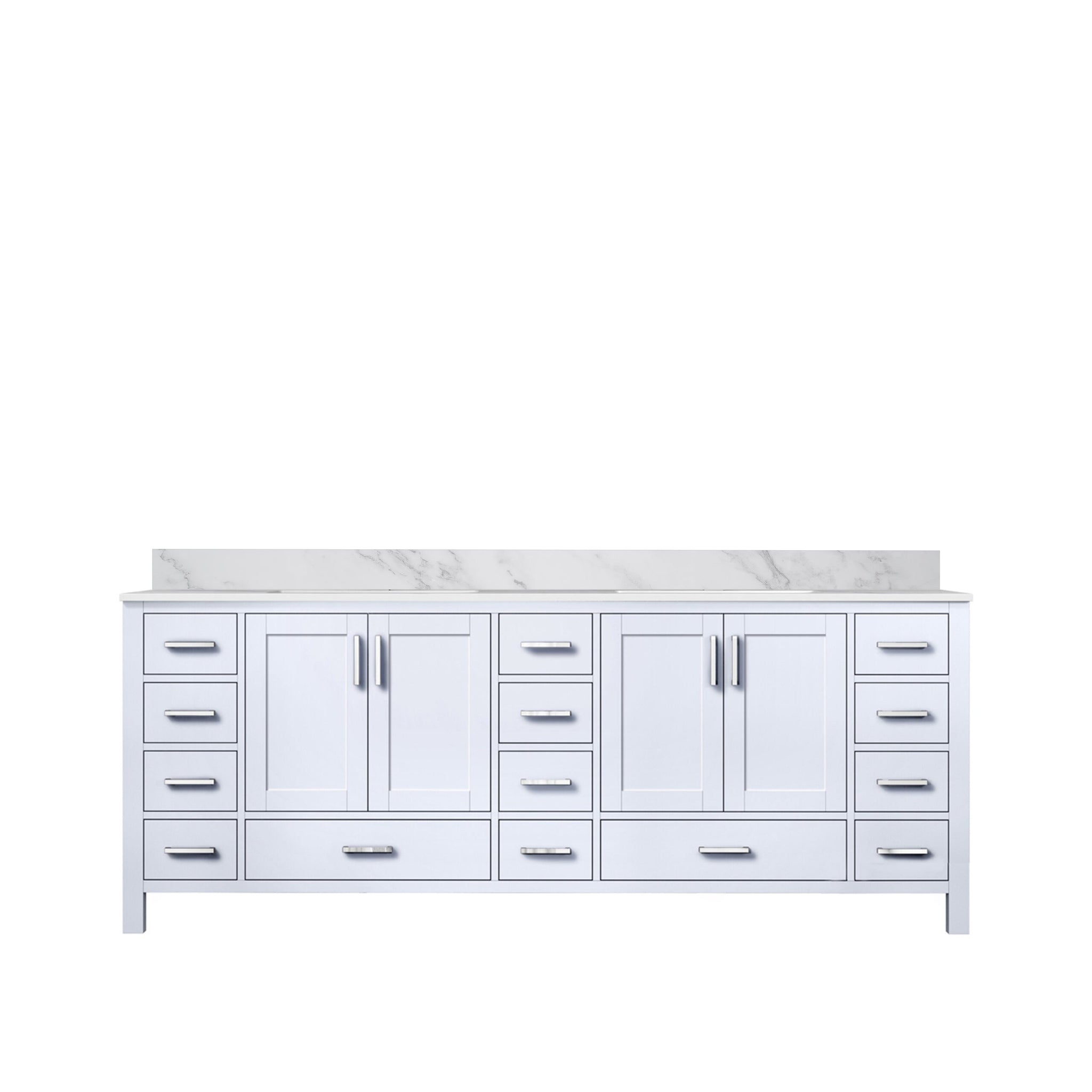 Jacques 84 in. Bathroom Freestanding Bathroom Vanity With Undermount Ceramic Sink, White Carrara Marble
