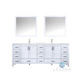 Jacques 84" White Double Vanity, White Carrara Marble Top, White Square Sinks and 34" Mirrors