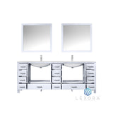 Jacques 84" White Double Vanity, White Carrara Marble Top, White Square Sinks and 34" Mirrors