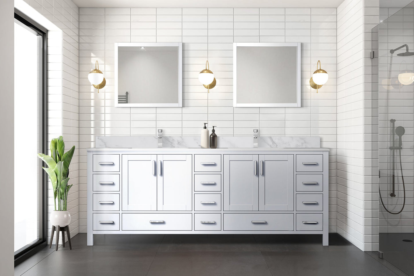 Jacques 84 in. Bathroom Freestanding Bathroom Vanity With Undermount Ceramic Sink, White Carrara Marble