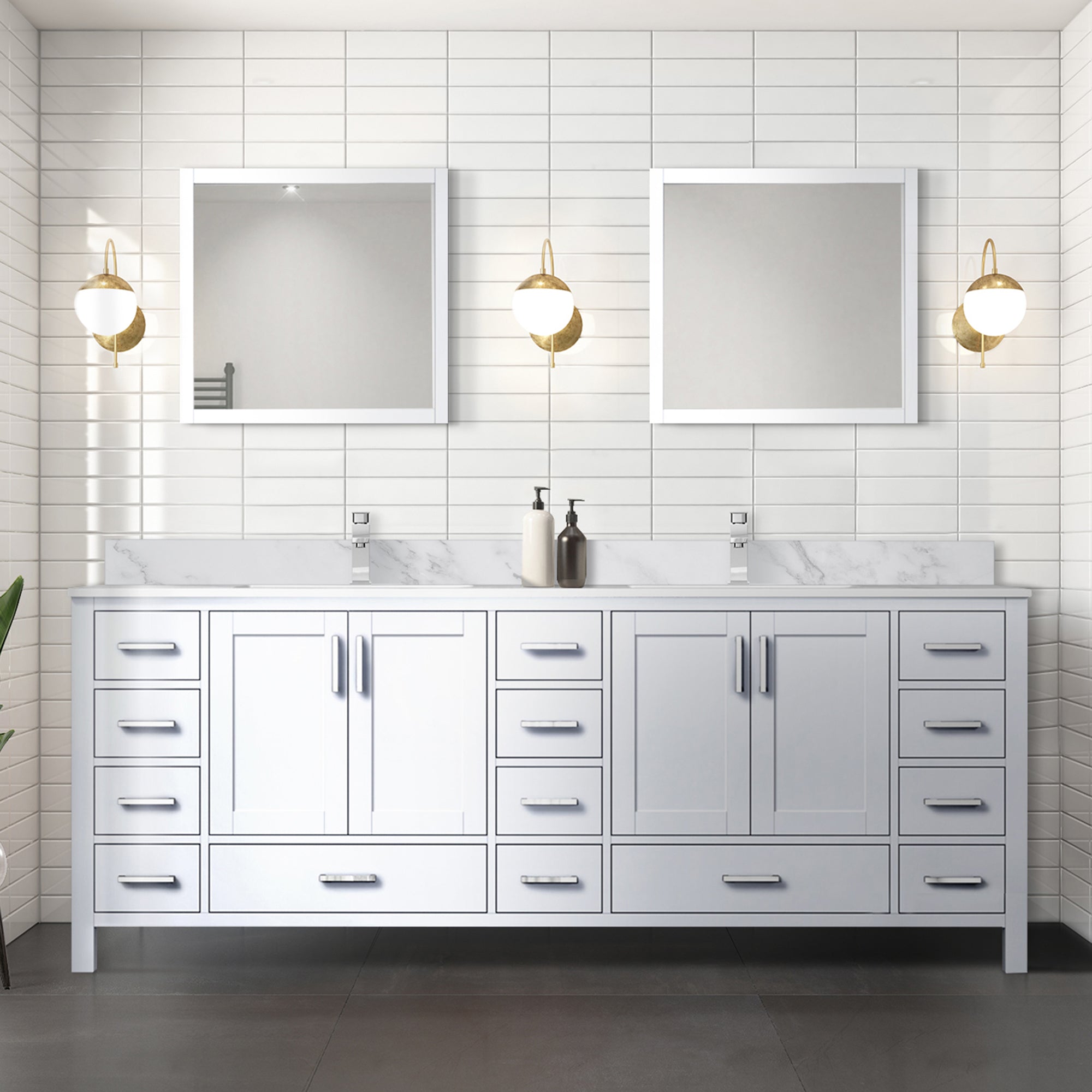 Jacques 84 in. Bathroom Freestanding Bathroom Vanity With Undermount Ceramic Sink, White Carrara Marble