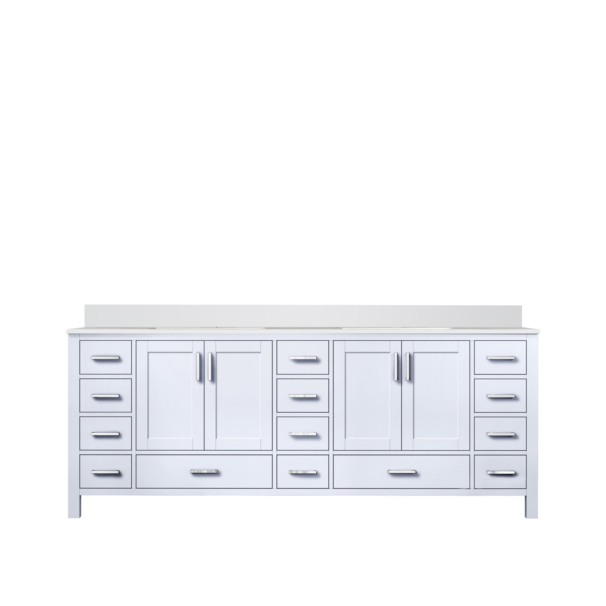 Jacques 84 in. Freestanding Bathroom Vanity with White Quartz Top, White Square Sink