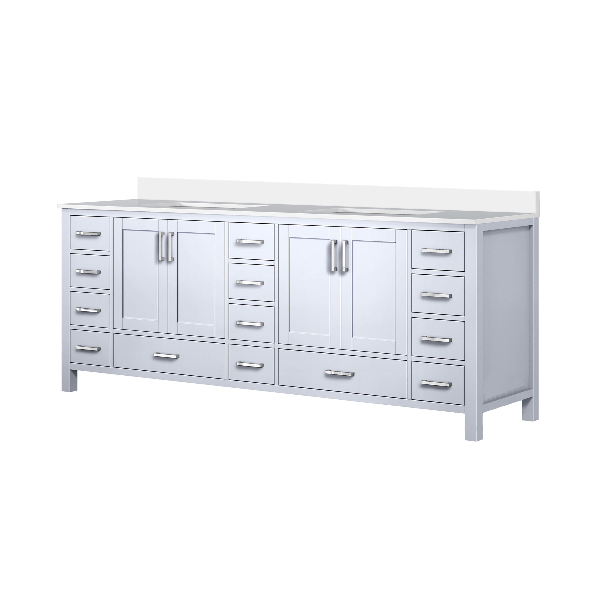 Jacques 84 in. Freestanding Bathroom Vanity with White Quartz Top, White Square Sink