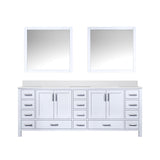 Jacques 84" White Double Vanity, White Quartz Top, White Square Sinks and 34" Mirrors