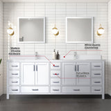 Jacques 84" White Double Vanity, White Quartz Top, White Square Sinks and 34" Mirrors