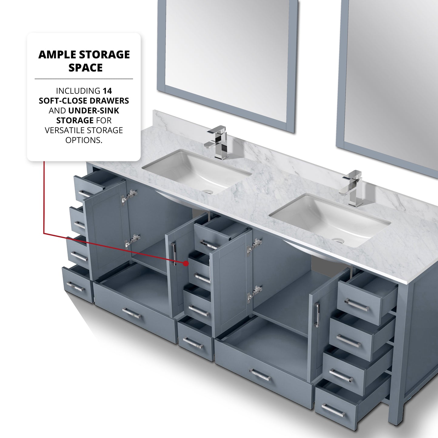 Jacques 84 in. Bathroom Freestanding Bathroom Vanity With Undermount Ceramic Sink, White Carrara Marble