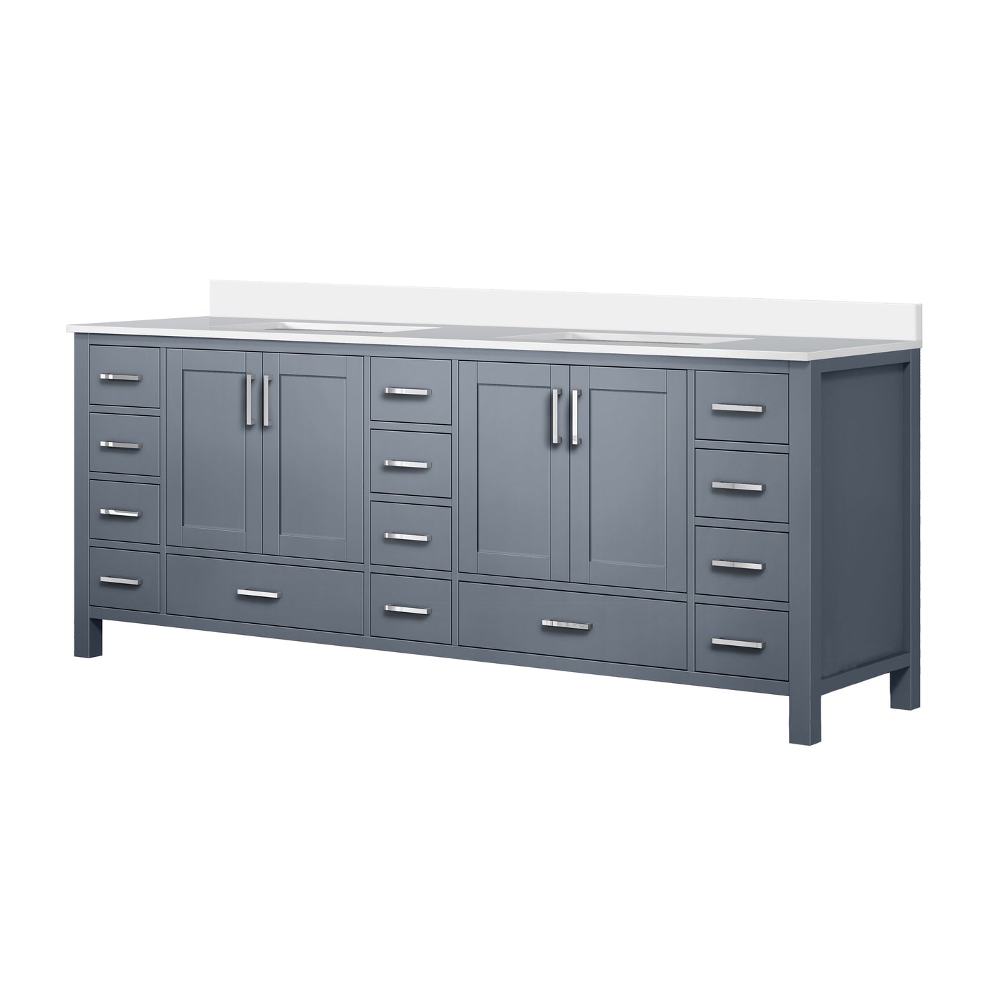 Jacques 84 in. Freestanding Bathroom Vanity with White Quartz Top, White Square Sink