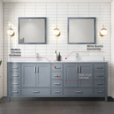 Jacques 84 in. Freestanding Bathroom Vanity with White Quartz Top, White Square Sink
