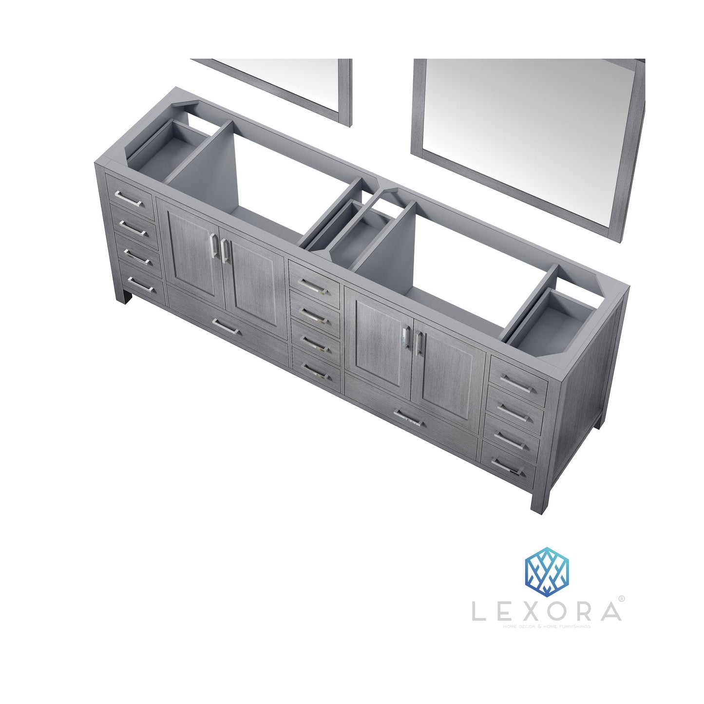 Jacques 84" Distressed Grey Double Vanity, no Top and 34" Mirrors