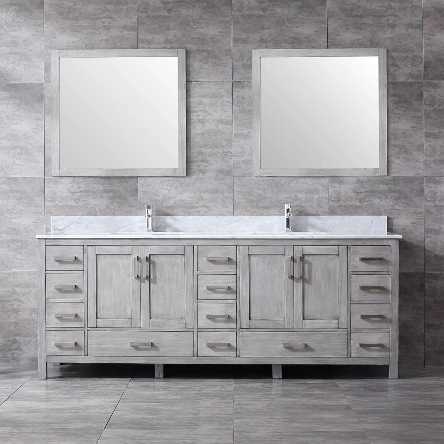 Jacques 84 in. Bathroom Freestanding Bathroom Vanity With Undermount Ceramic Sink, White Carrara Marble