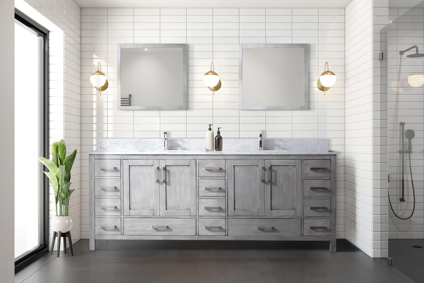 Jacques 84 in. Bathroom Freestanding Bathroom Vanity With Undermount Ceramic Sink, White Carrara Marble