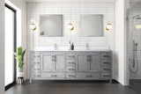 Jacques 84" Distressed Grey Double Vanity, White Quartz Top, White Square Sinks and 34" Mirrors w/ Faucets