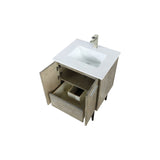Lancy 24 in. Rustic Acacia  Freestanding Bathroom Vanity with White Quartz Top, White Square Sink, and Labaro Brushed Nickel Faucet Set
