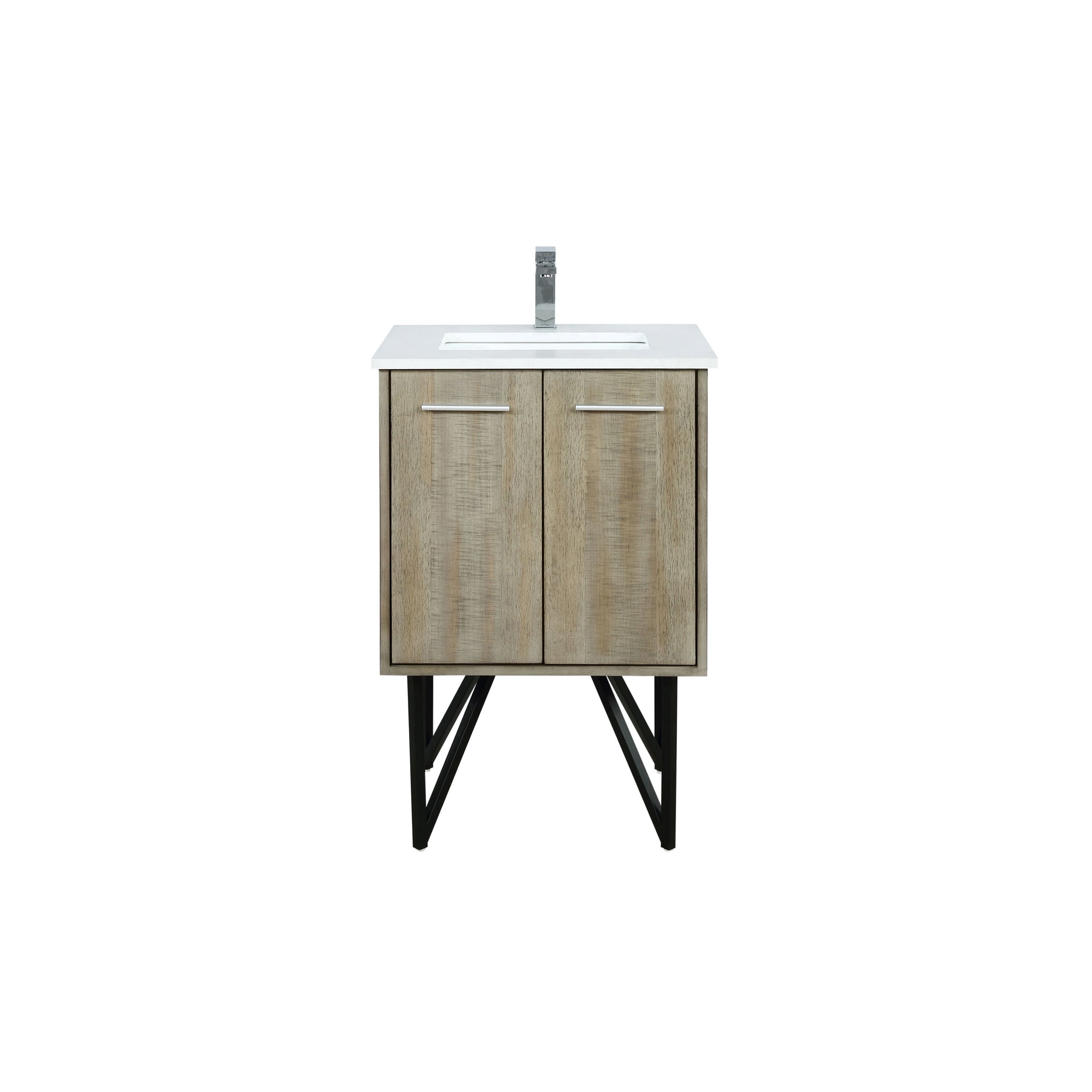 Lancy 24 in. Rustic Acacia  Freestanding Bathroom Vanity with White Quartz Top, White Square Sink, and Monte Chrome Faucet Set