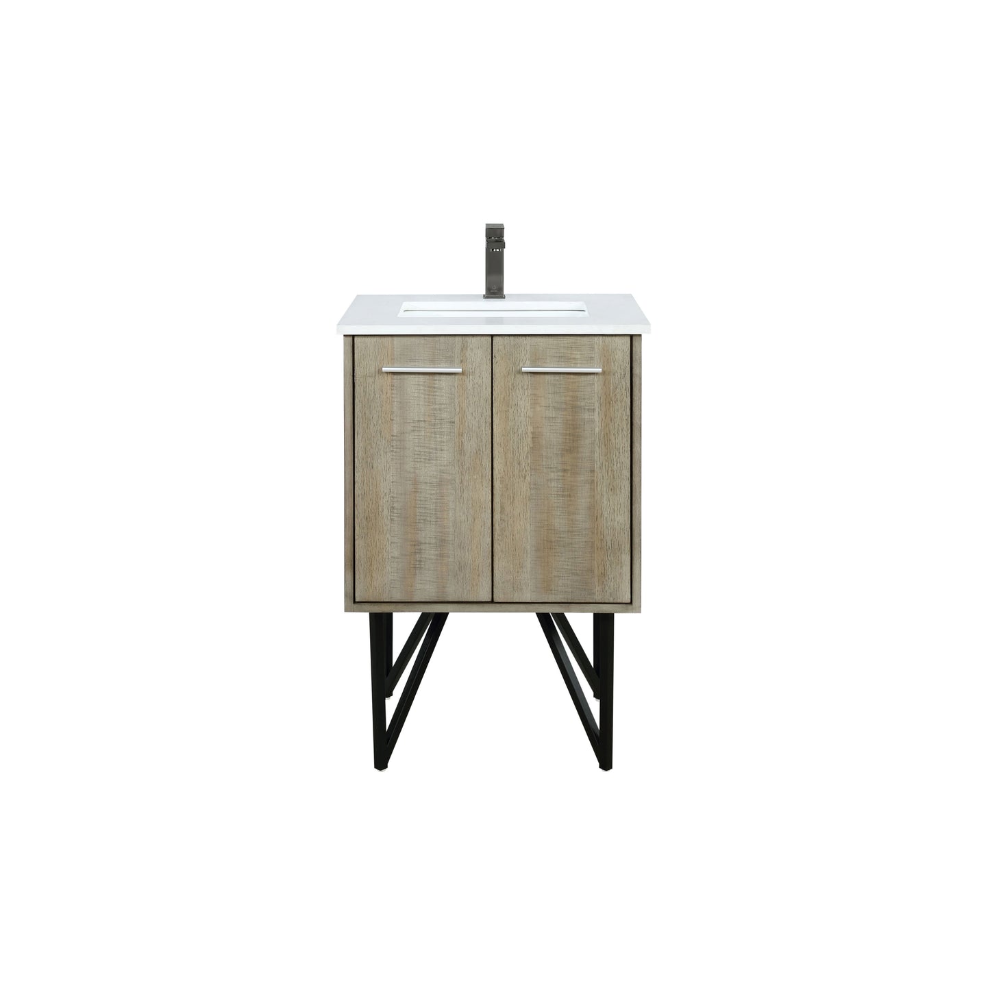 Lancy 24 in. Rustic Acacia  Freestanding Bathroom Vanity with White Quartz Top, White Square Sink, and Balzani Gun Metal Faucet Set
