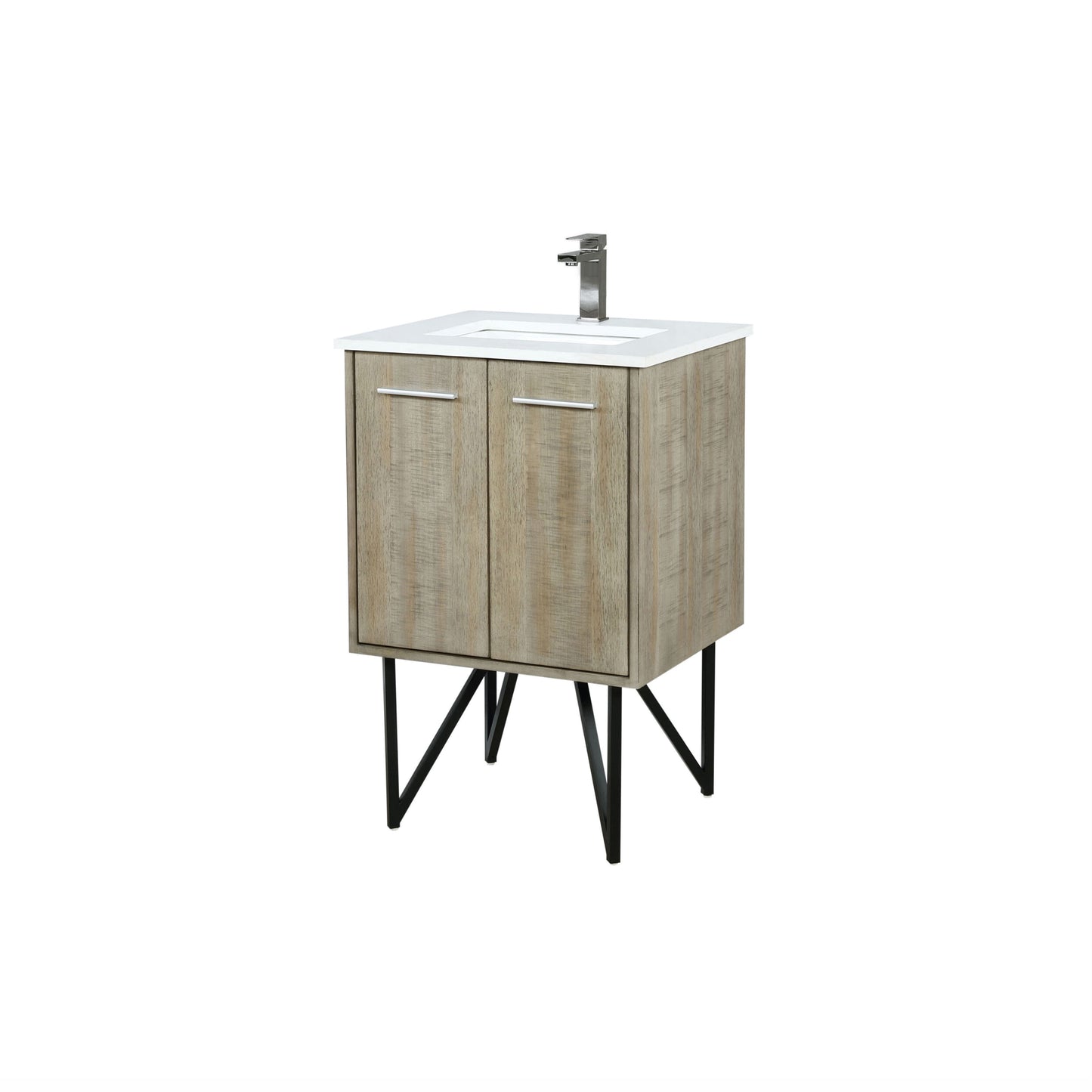 Lancy 24 in. Rustic Acacia  Freestanding Bathroom Vanity with White Quartz Top, White Square Sink, and Balzani Gun Metal Faucet Set