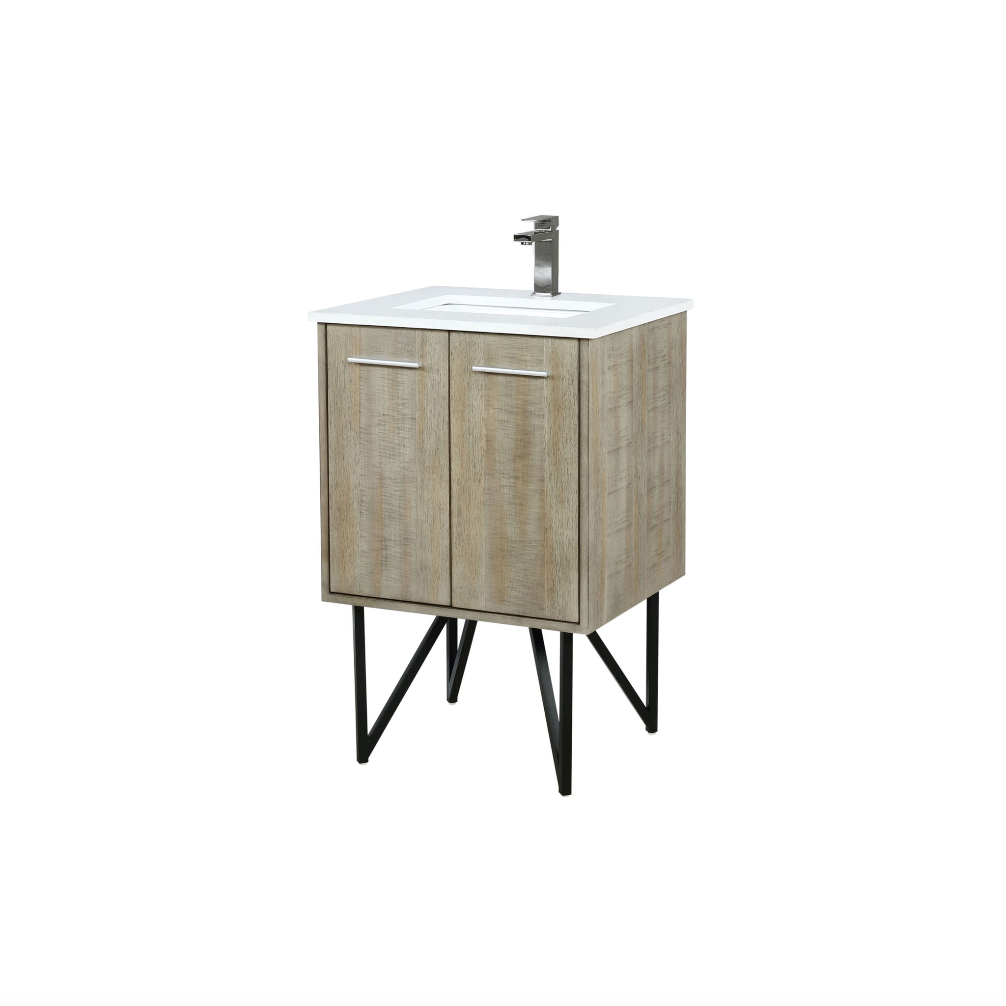 Lancy 24 in. Rustic Acacia  Freestanding Bathroom Vanity with White Quartz Top, White Square Sink, and Balzani Gun Metal Faucet Set