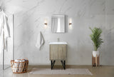 Lancy 24" Rustic Acacia Bathroom Vanity, White Quartz Top, White Square Sink, Labaro Brushed Nickel Faucet Set, and 18" Frameless Mirror