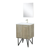 Lancy 24" Rustic Acacia Bathroom Vanity, White Quartz Top, White Square Sink, Labaro Brushed Nickel Faucet Set, and 18" Frameless Mirror