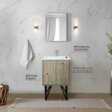 Lancy 24" Rustic Acacia Bathroom Vanity, White Quartz Top, White Square Sink, and 18" Frameless Mirror