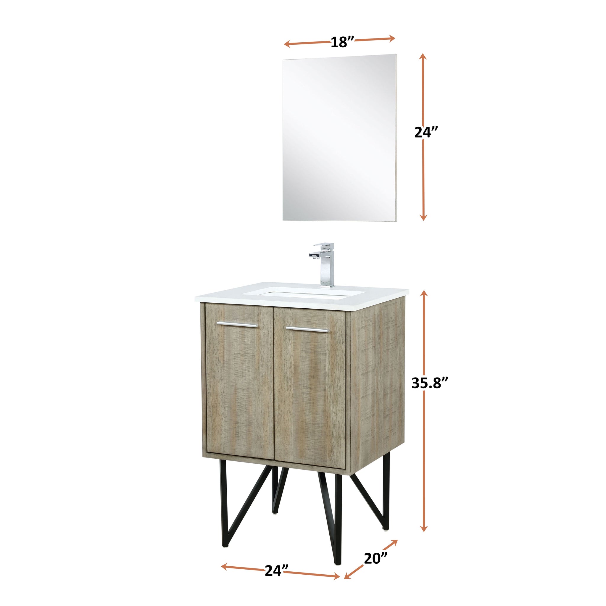 Lancy 24 in. Rustic Acacia  Freestanding Bathroom Vanity with White Quartz Top, White Square Sink, and Monte Chrome Faucet Set