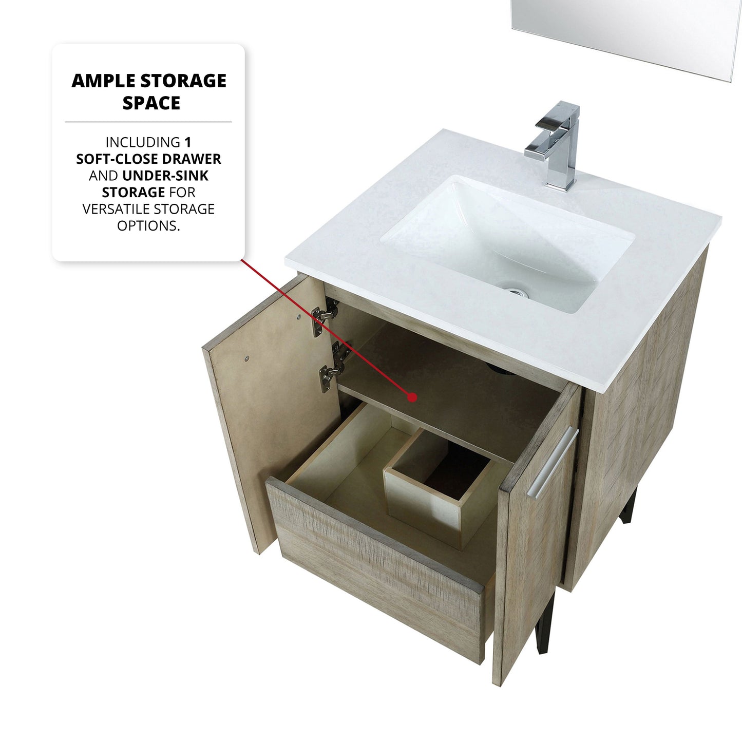 Lancy 24 in. Rustic Acacia  Freestanding Bathroom Vanity with White Quartz Top, and White Square Sink