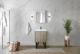 Lancy 24" Rustic Acacia Bathroom Vanity, White Quartz Top, White Square Sink, Balzani Gun Metal Faucet Set, and 18" Frameless Mirror