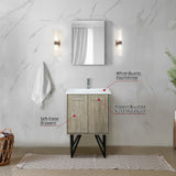 Lancy 24" Rustic Acacia Bathroom Vanity, White Quartz Top, White Square Sink, Balzani Gun Metal Faucet Set, and 18" Frameless Mirror
