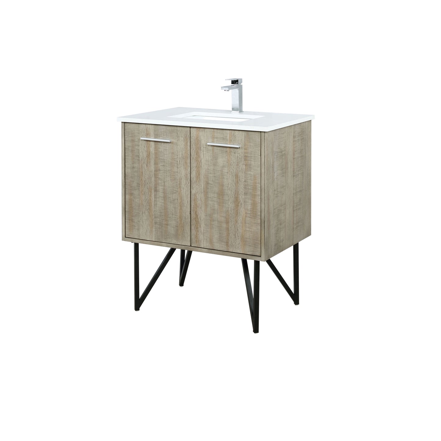 Lancy 30 in. Rustic Acacia  Freestanding Bathroom Vanity with White Quartz Top, White Square Sink, and Monte Chrome Faucet Set