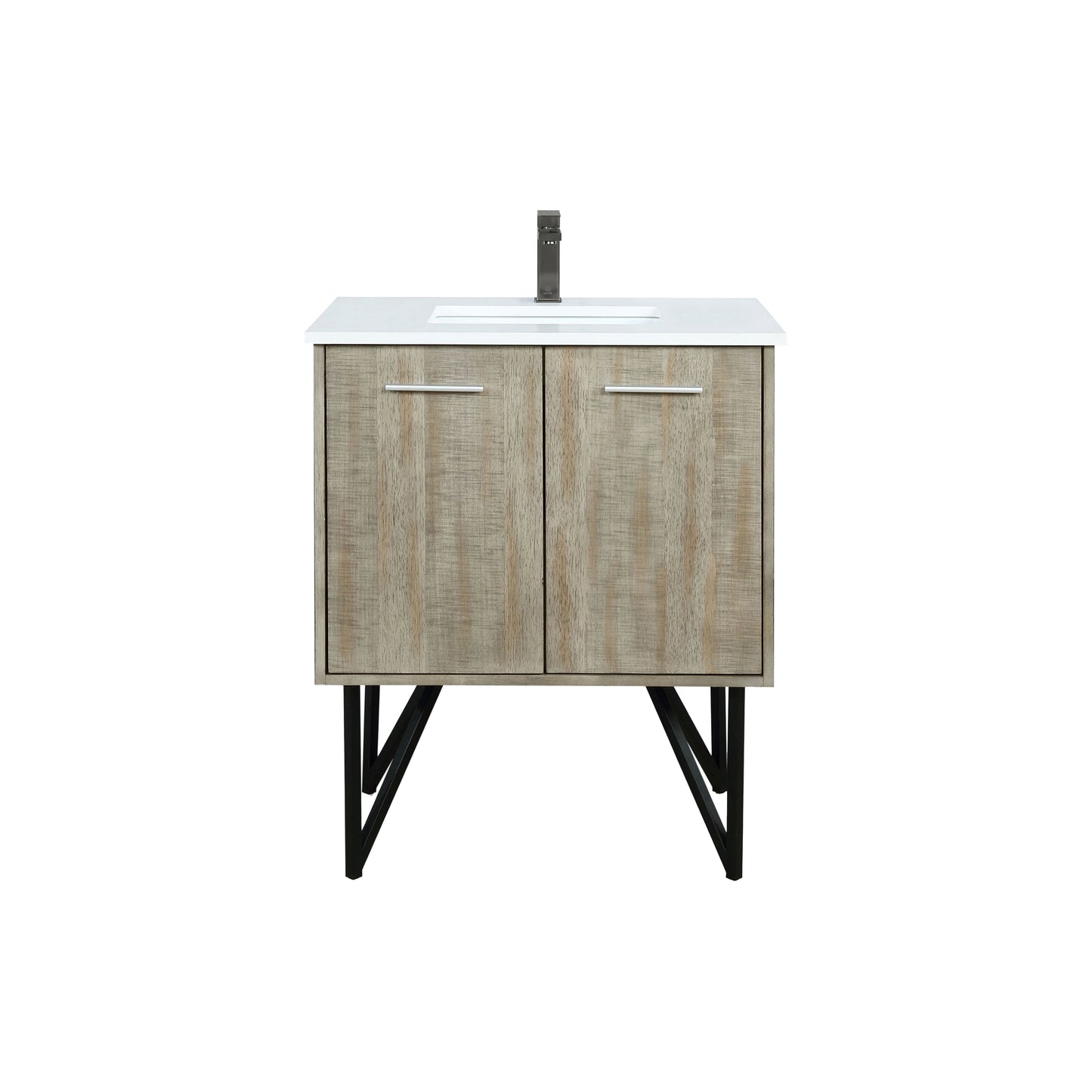 Lancy 30 in. Rustic Acacia  Freestanding Bathroom Vanity with White Quartz Top, White Square Sink, and Balzani Gun Metal Faucet Set