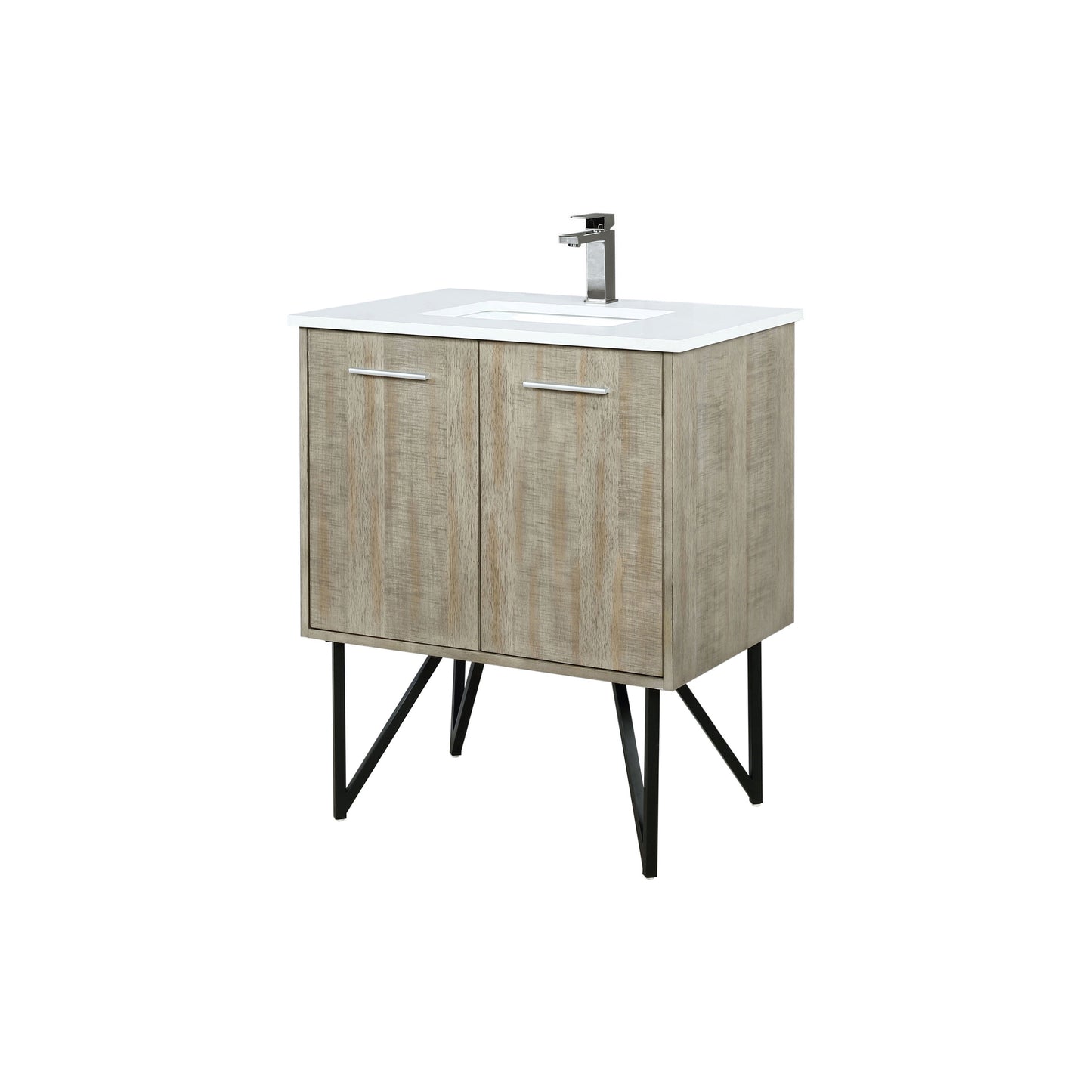 Lancy 30 in. Rustic Acacia  Freestanding Bathroom Vanity with White Quartz Top, White Square Sink, and Balzani Gun Metal Faucet Set