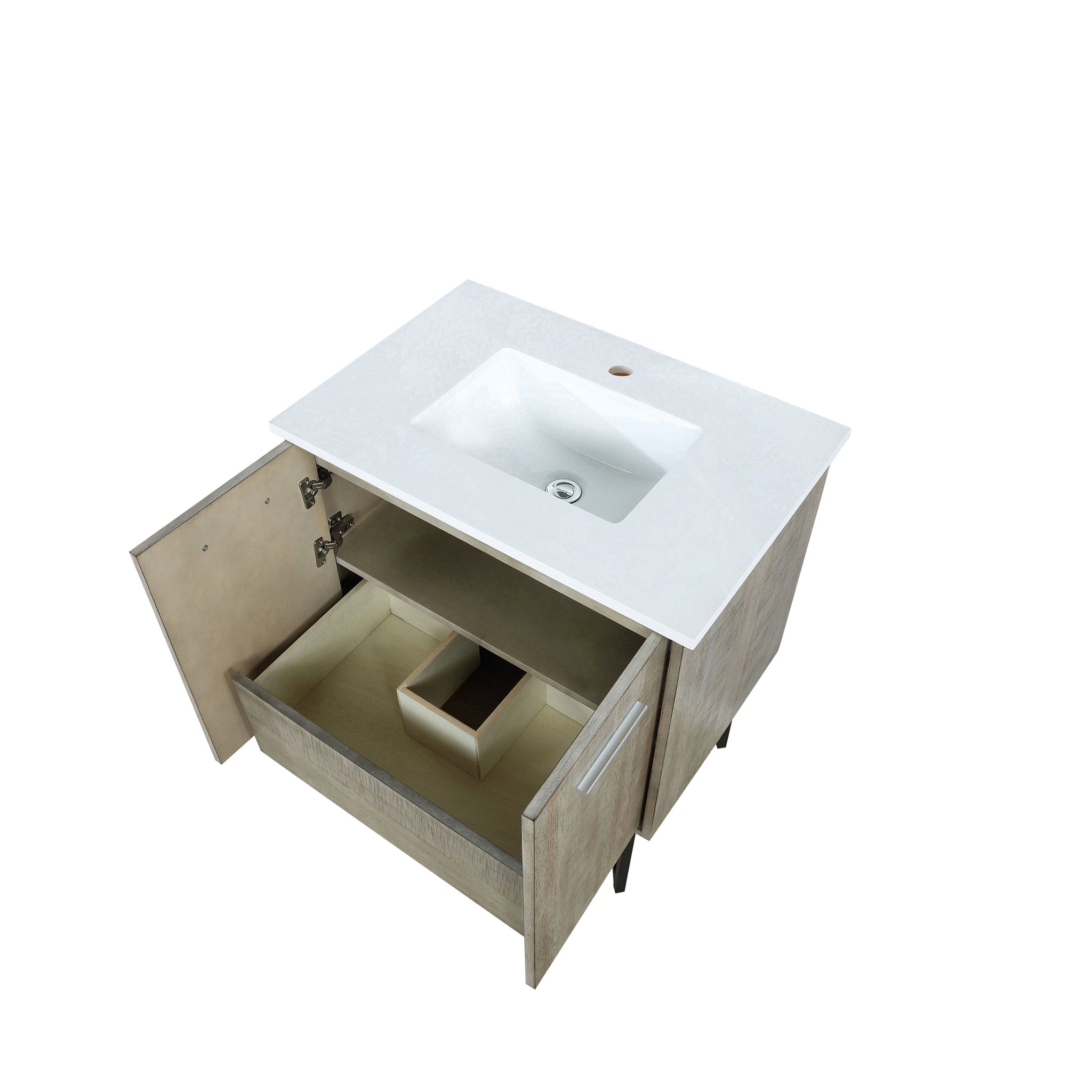 Lancy 30 in. Rustic Acacia  Freestanding Bathroom Vanity with White Quartz Top, and White Square Sink