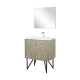 Lancy 30" Rustic Acacia Bathroom Vanity, White Quartz Top, White Square Sink, Labaro Brushed Nickel Faucet Set, and 28" Frameless Mirror
