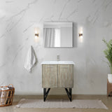 Lancy 30" Rustic Acacia Bathroom Vanity, White Quartz Top, White Square Sink, and 28" Frameless Mirror