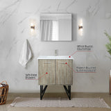 Lancy 30" Rustic Acacia Bathroom Vanity, White Quartz Top, White Square Sink, Labaro Brushed Nickel Faucet Set, and 28" Frameless Mirror