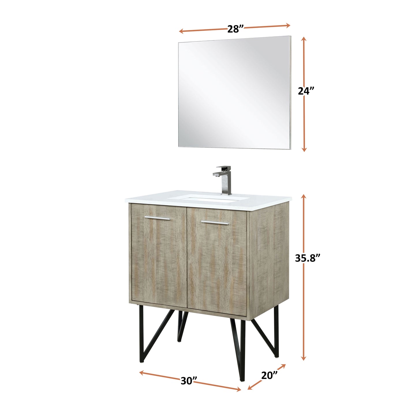 Lancy 30 in. Rustic Acacia  Freestanding Bathroom Vanity with White Quartz Top, White Square Sink, and Balzani Gun Metal Faucet Set
